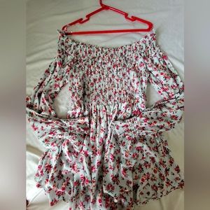 Light blue, floral, off the shoulder, maternity top. Size large.